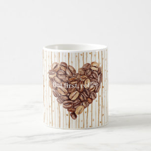 Cream Dots Stripes First Coffee Beans Heart Mug