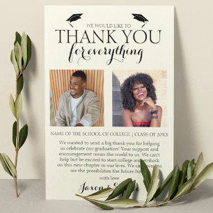 Cream Double Graduation 2 Photo Graduation Party Thank You Card