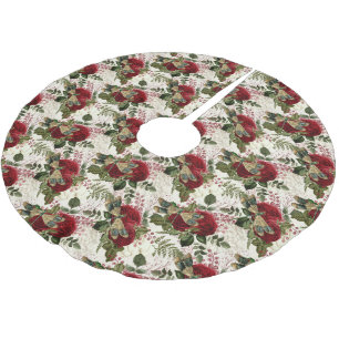 Cream Dragonflies and Roses  Brushed Polyester Tree Skirt