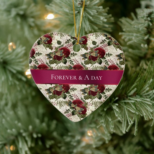 Cream Dragonflies and Roses  Ceramic Ornament (Tree)