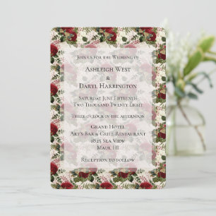 Cream Dragonflies and Roses  Wedding Invitation