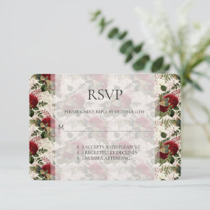 Cream Dragonflies and Roses Wedding RSVP Card