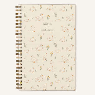 Cream Duck Wildflower Pattern Personalised Name Notebook
