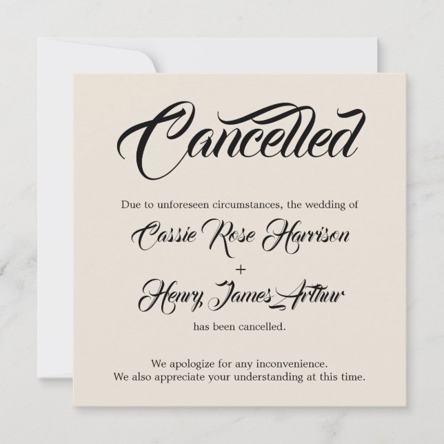 Cream Elaborate Cancelled Wedding Announcement (Front)