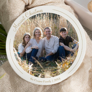 Cream Elegant Minimalist Christmas Round Photo Holiday Card