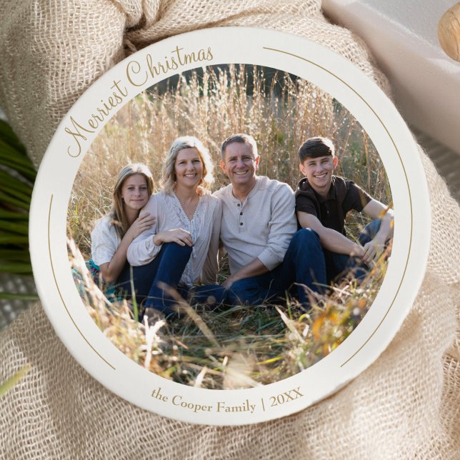 Cream Elegant Minimalist Christmas Round Photo Holiday Card (Creator Uploaded)