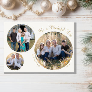 Cream Elegant Minimalist Christmas Three Photo Holiday Card