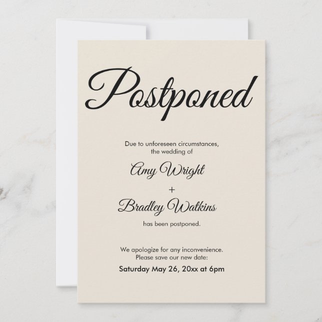 Cream Elegant Postponed Wedding Announcement (Front)