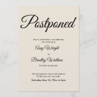 Cream Elegant Postponed Wedding Announcement