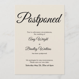Cream Elegant Postponed Wedding Announcement