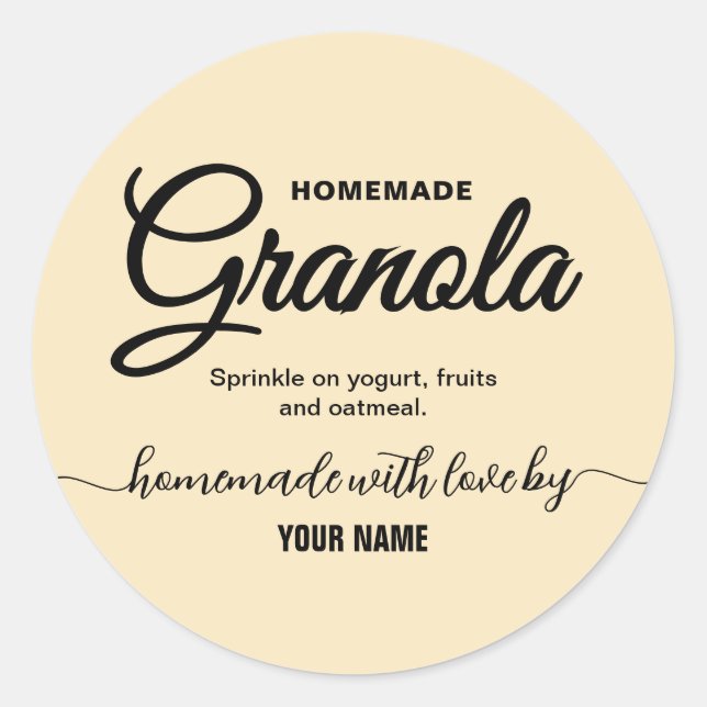 Cream Elegant Script homemade granola label (Front)