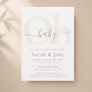 Cream Elegant Script Modern Oh Baby Co Ed Shower Invitation