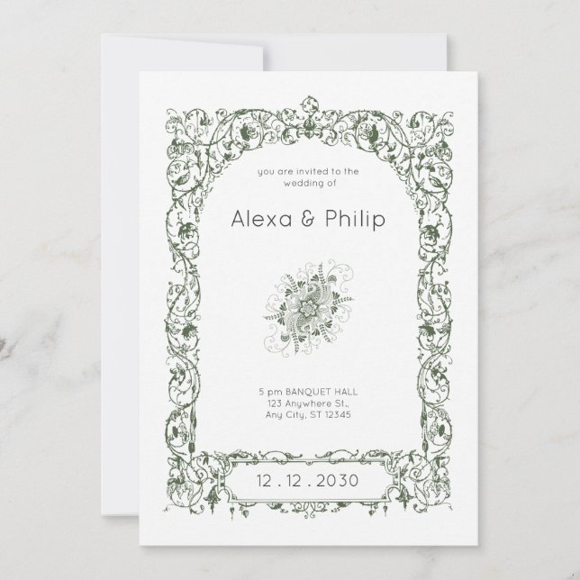 Cream Elegant Vintage Indian Wedding Invitation (Front)