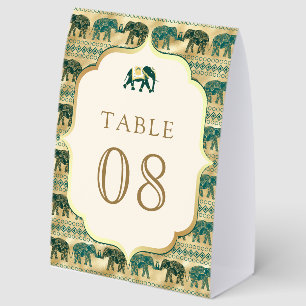 Cream Emerald Elephant Indian Wedding Table Number