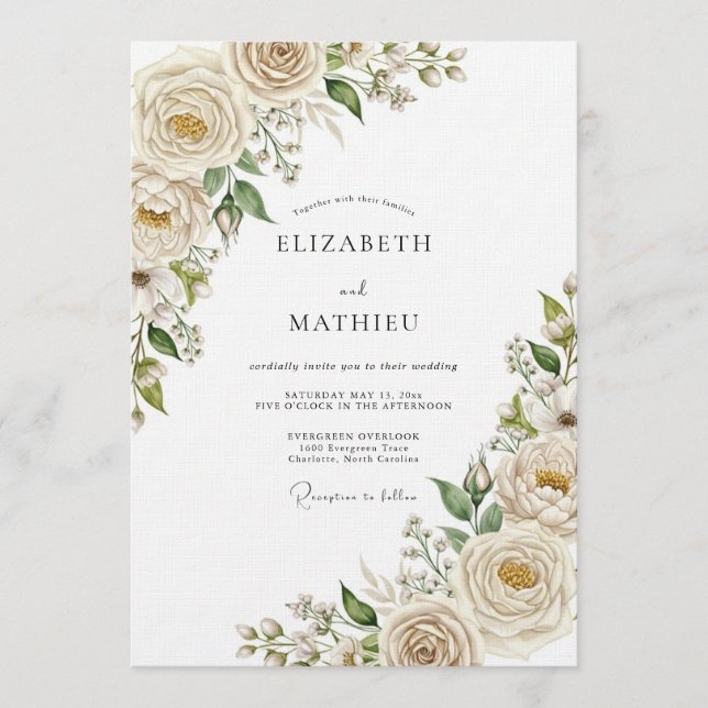 Cream Ethereal Bloom Wedding Invitation (Front)