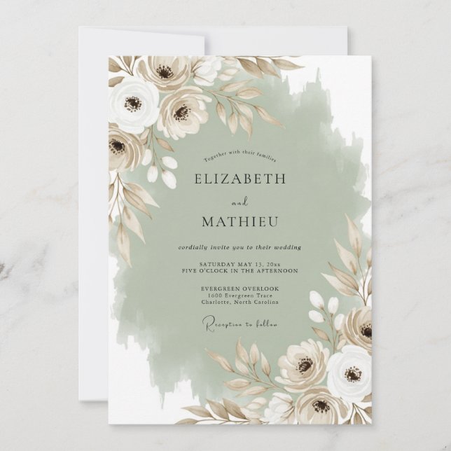 Cream Ethereal Blossom Wedding Invitation (Front)