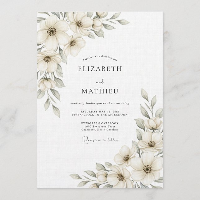 Cream Ethereal Botanical Wedding Invitation (Front)