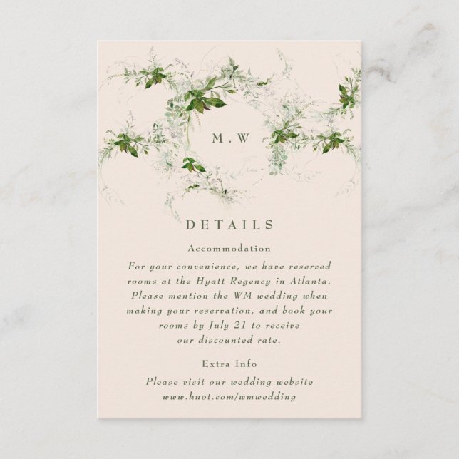 Cream Eucalyptus Wreath Monogram Wedding Details Enclosure Card (Front)