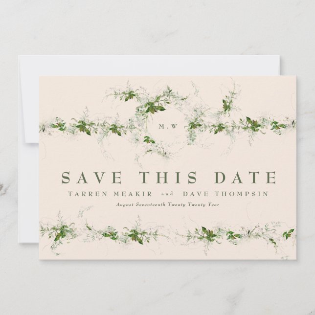 Cream Eucalyptus Wreath Monogram Wedding Photo Save The Date (Front)