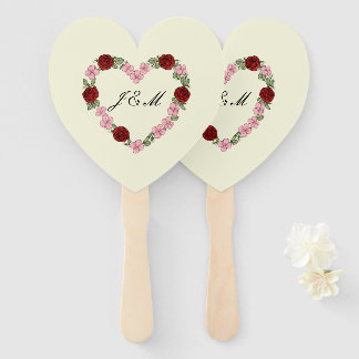 Cream fan with a pink and red heart (Set of 10)