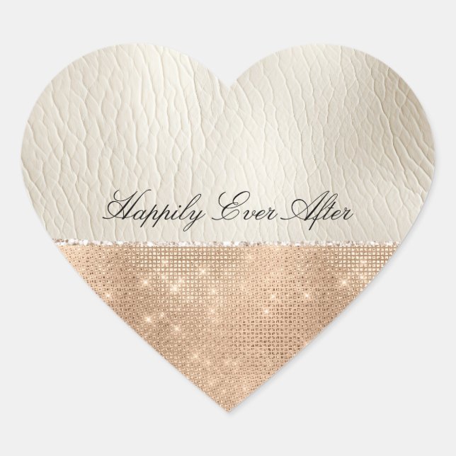Cream Faux Leather Champagne Sparkle Heart Sticker (Front)