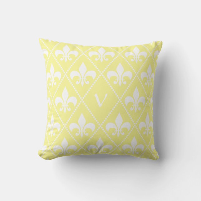 Cream Fleur de Lis with monogram initial Cushion (Front)