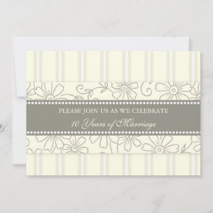 Cream Floral 10th Anniversary Party Invitation
