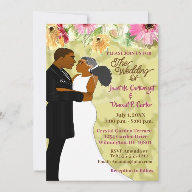 cream floral African American Couple Wedding Invitation (Front)