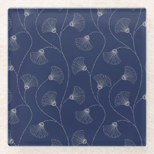 Cream Floral Art Nouveau Indigo Glass Coaster