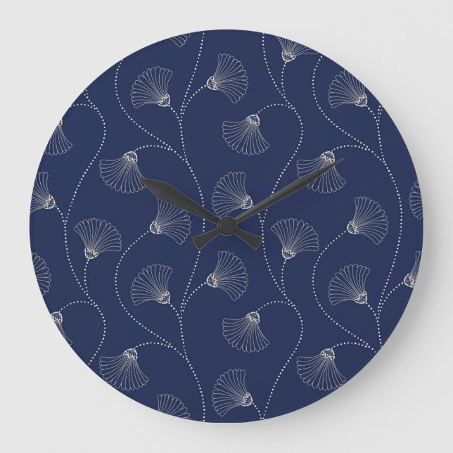 Cream Floral Art Nouveau Indigo Large Clock (Front)