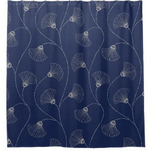 Cream Floral Art Nouveau Indigo Shower Curtain