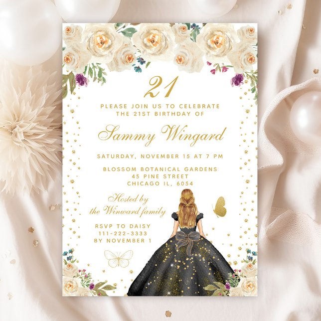 Cream Floral Blonde Hair Princess Birthday Party Invitation (Creator Uploaded)
