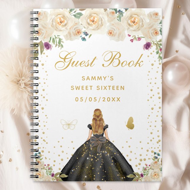 Cream Floral Blonde Hair Princess Sweet Sixteen Notebook (Creator Uploaded)