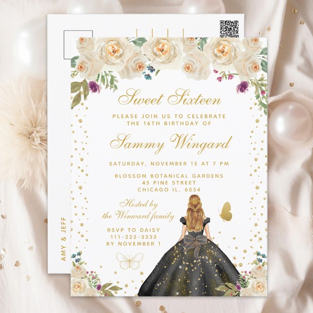 Cream Floral Blonde Hair Princess Sweet Sixteen Postcard (Creator Uploaded)