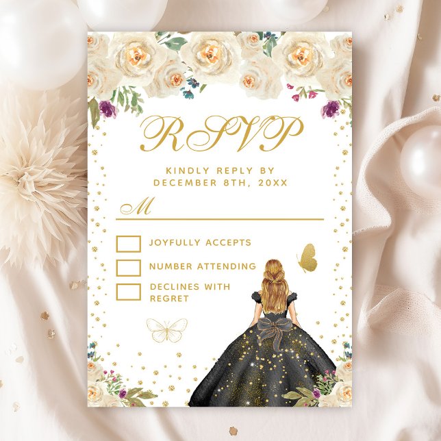 Cream Floral Blonde Hair Princess Sweet Sixteen RSVP Card (Creator Uploaded)