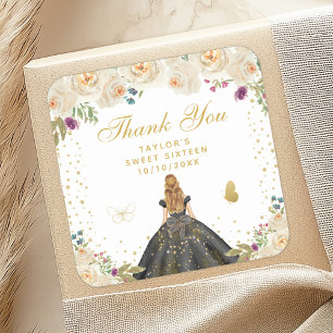 Cream Floral Blonde Hair Princess Sweet Sixteen Square Sticker