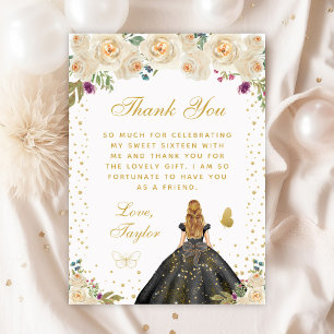 Cream Floral Blonde Hair Princess Sweet Sixteen Thank You Card
