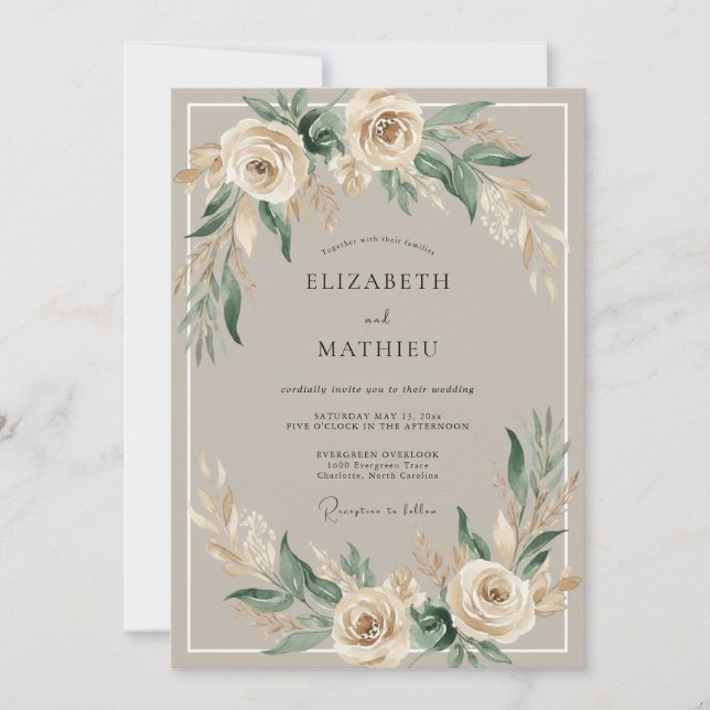 Cream Floral Boho Romance Wedding Invitation (Front)
