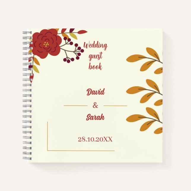 Cream  Floral Customised Wedding Guest Notebook (Front)