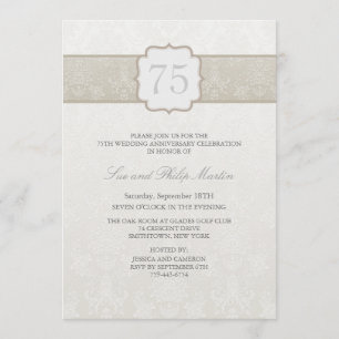 Cream Floral Damask Wedding Anniversary Invite