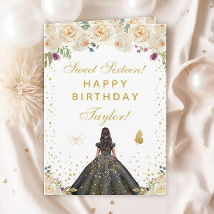 Cream Floral Dark Skin Girl Sweet Sixteen Card