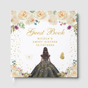Cream Floral Dark Skin Princess Sweet Sixteen Guest Book