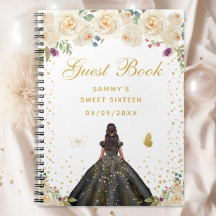Cream Floral Dark Skin Princess Sweet Sixteen Notebook
