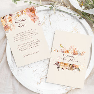 Cream Floral Fall Baby Shower Books For Baby Enclosure Card