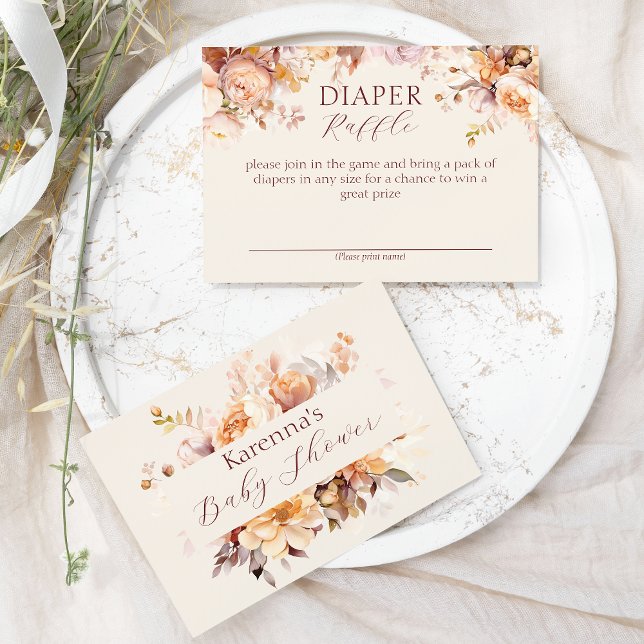 Cream Floral Fall Baby Shower Diaper Raffle Enclosure Card (Creator Uploaded)