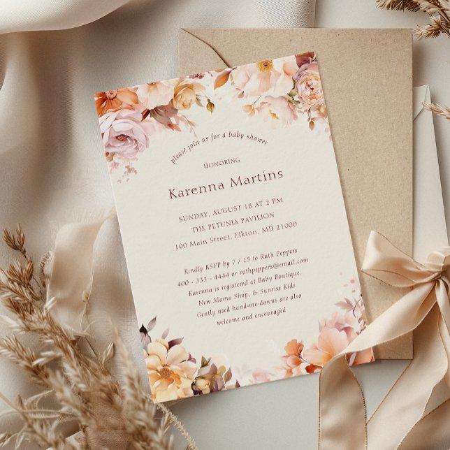 Cream Floral Fall Gender Neutral Baby Shower Invitation (Creator Uploaded)