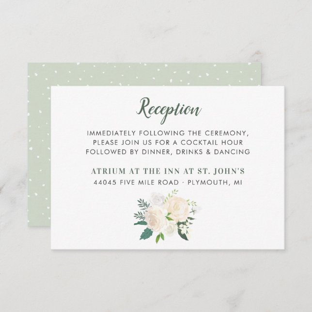 Cream Floral Greenery Bouquet Wedding Reception Enclosure Card (Front/Back)