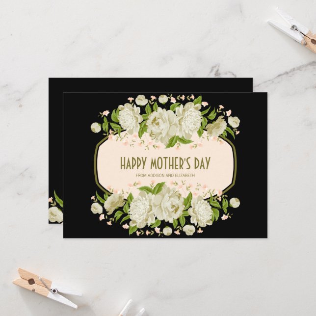 Cream Floral Happy Mother's Day Card (Front/Back In Situ)