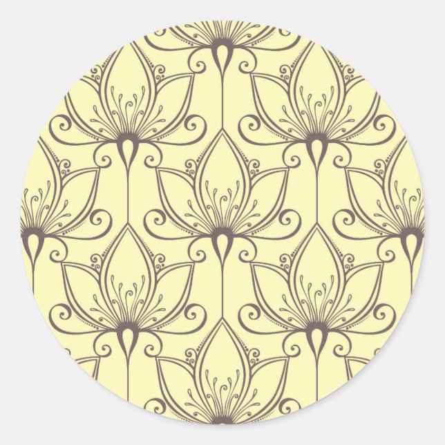 Cream Floral Pattern Classic Round Sticker (Front)