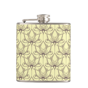Cream Floral Pattern Hip Flask